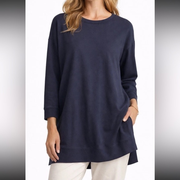 Eileen Fisher Tops - Eileen Fisher Organic Cotton Tunic Top Women’s S Navy Long Sleeve